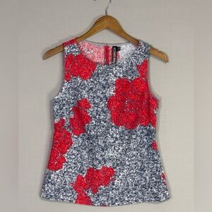 Yoana Baraschi Red Floral Structured Sleeveless Top XS
